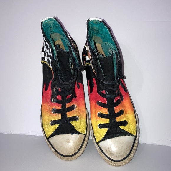 Custom Hand Painted Flame Converse Sneakers SZ 3 kids - Picture 4 of 10